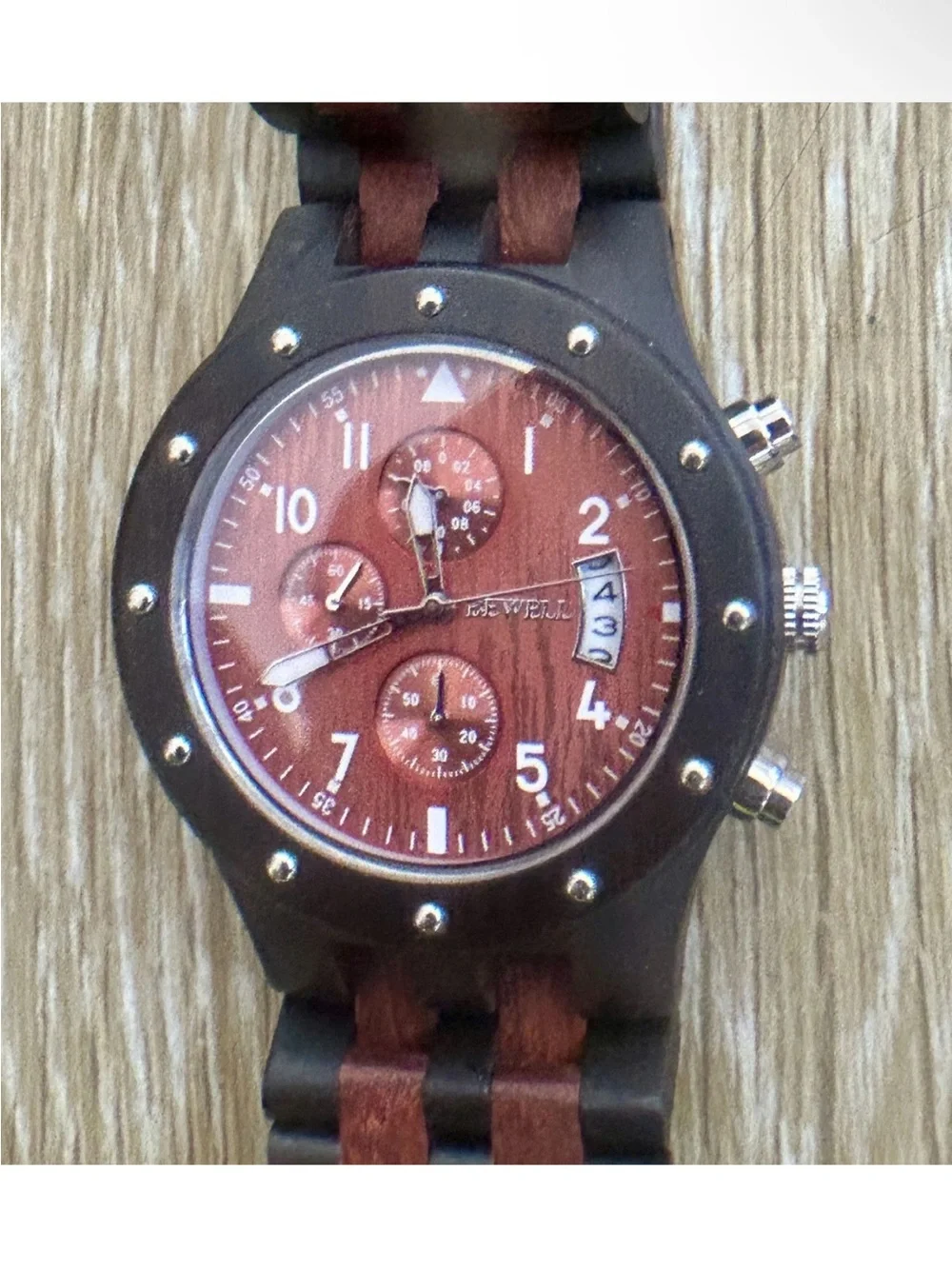 BEWELL W109D Men’s Wooden Watch Red Sandalwood Quartz New With Box